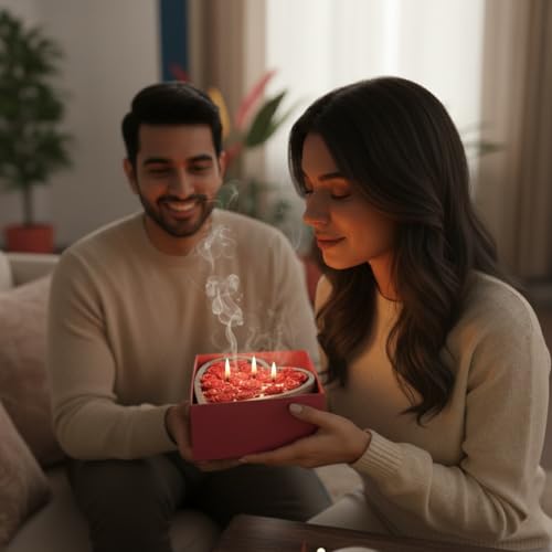 Pink Lotus Decorative Heart-Shaped Wooden Bowl Candle with Red Rose Design and Pearl Accents - Image 5