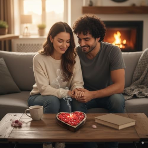 Pink Lotus Decorative Heart-Shaped Wooden Bowl Candle with Red Rose Design and Pearl Accents - Image 4