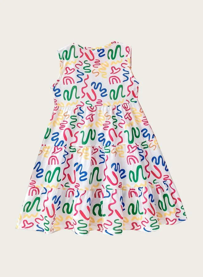 Take Two Girls Scribble Print Sleeveless Tiered Dress