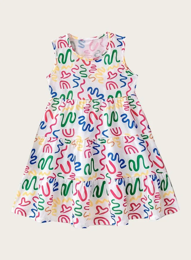 Take Two Girls Scribble Print Sleeveless Tiered Dress