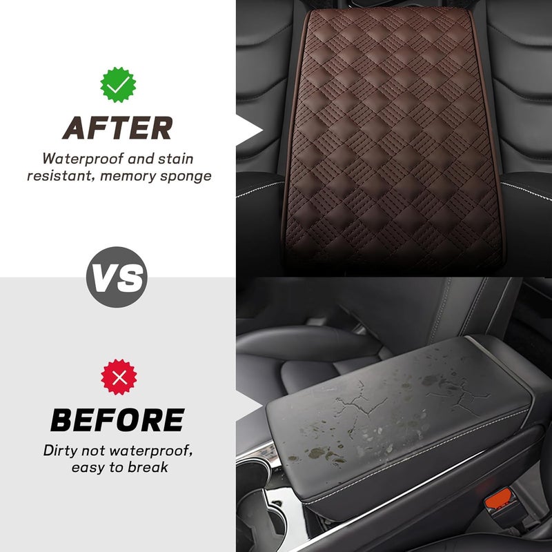 Hbxdeco Car Armrest Cushion, 12.2"×8.3" Leather Auto Memory Foam Center Console Pad with Storage Pocket, Waterproof & Anti-Scratch Elbow Pillow Armrest Seat Box Protector, Universal Fit (Coffee) - Image 4
