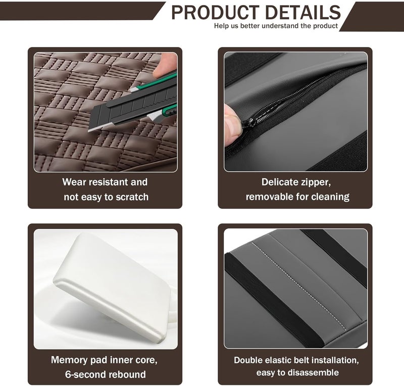 Hbxdeco Car Armrest Cushion, 12.2"×8.3" Leather Auto Memory Foam Center Console Pad with Storage Pocket, Waterproof & Anti-Scratch Elbow Pillow Armrest Seat Box Protector, Universal Fit (Coffee) - Image 5