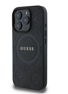 GUESS Magsafe Saffiano PU Peony Hot Stamp Pattern And Classic Logo Case for iPhone 16 Pro - Black  - Image 3