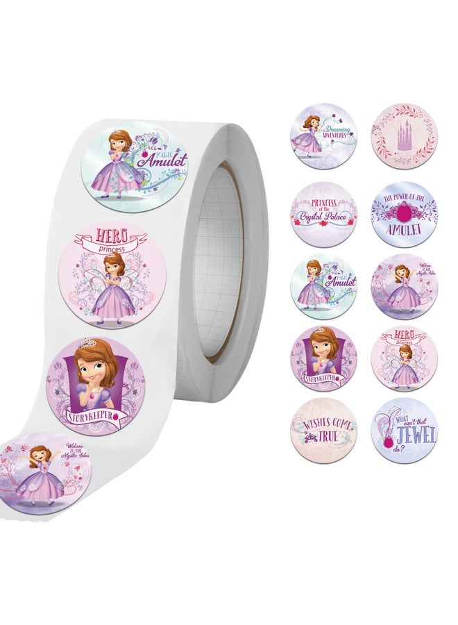 500 Sheets/roll Cartoon Princess Sophia Roll Sticker Hand Account Material Decorative Envelope Seal Sticker Polka Dot Sticker
