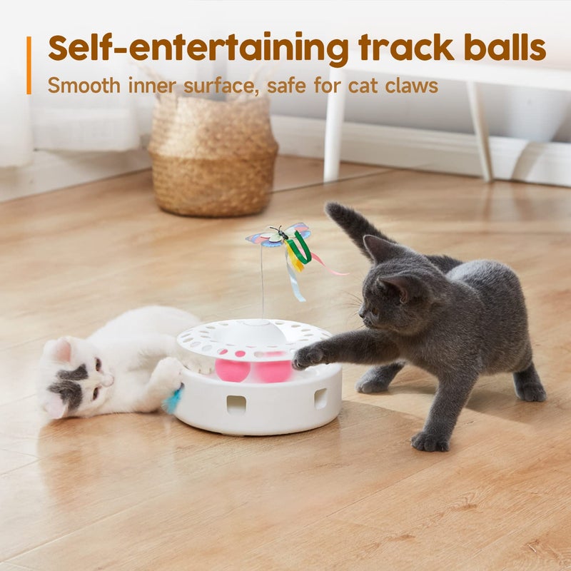 Potaroma Cat Toys 3in1 Automatic Interactive Kitten Toy, Fluttering Butterfly, Moving Feather, Track Balls, Dual Power Supplies, USB Powered, Indoor Exercise Kicker (Bright White) - Image 5