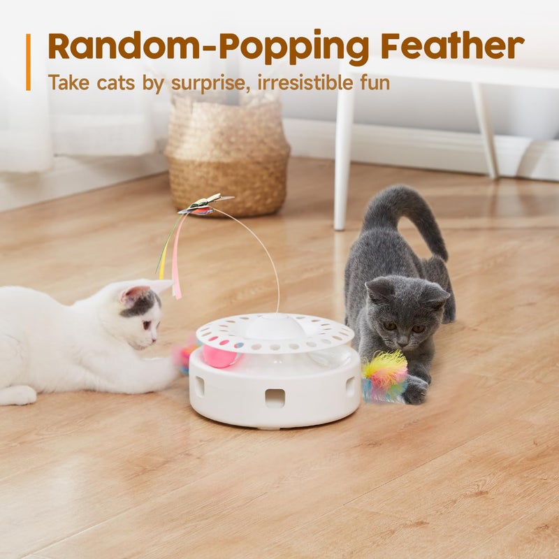 Potaroma Cat Toys 3in1 Automatic Interactive Kitten Toy, Fluttering Butterfly, Moving Feather, Track Balls, Dual Power Supplies, USB Powered, Indoor Exercise Kicker (Bright White) - Image 4