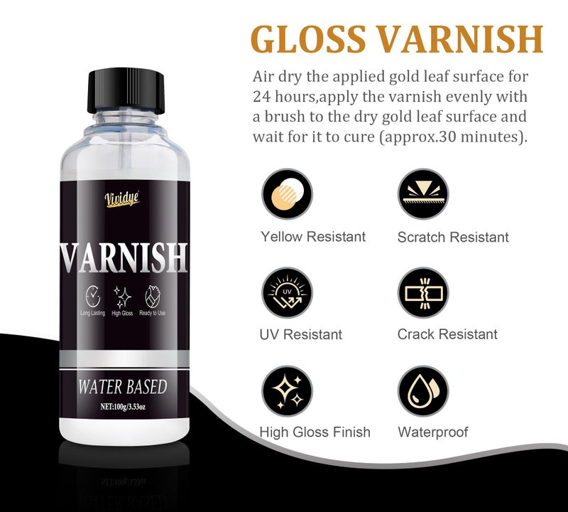 Vividye Gold Leaf Gilding Adhesive Set - 100ml Metal Leaf Glue & 100ml Protective Varnish, Gold Foil Sheets 100pcs, Fast Dry Gold Leaf Kit for Art, Crafts, Furniture and Painting, Non Toxic, Long-Lasting - Image 4