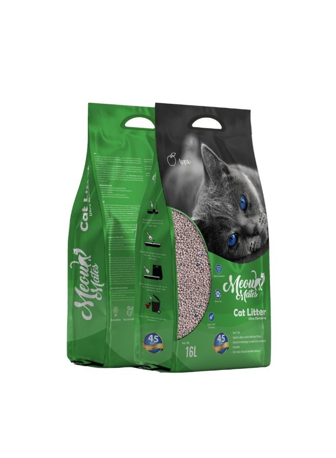 Meow Mates Bentonite Cat Litter 16L/10kg – Apple Scent | Ultra Clumping, Odor Control & Low Dust