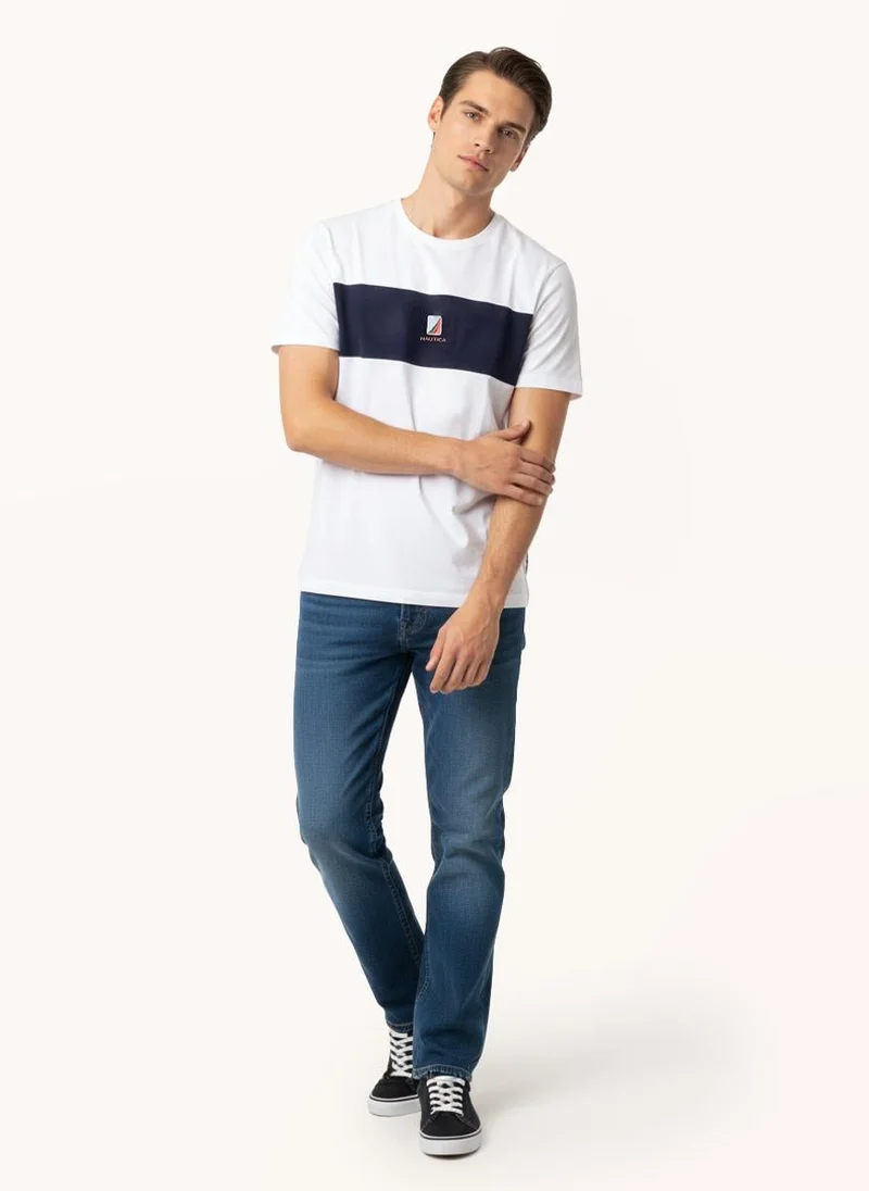 نوتيكا تيشيرت رجالي بأكمام قصيرة وطبعة