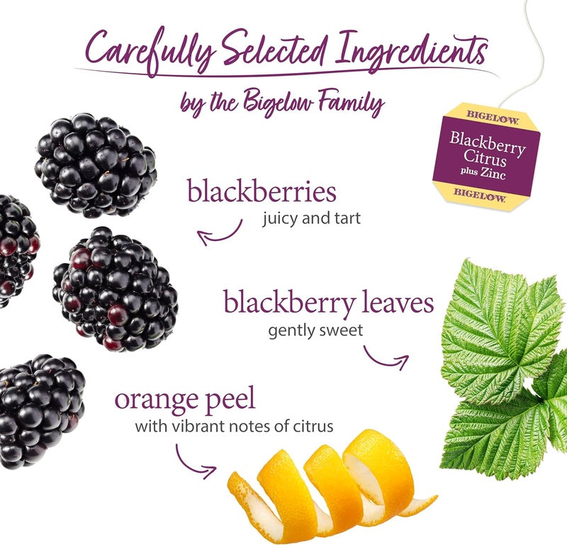 Bigelow Tea Blackberry Citrus Herbal Tea with Zinc, Caffeine Free, 18 Count Box (Pack of 6) - Image 3