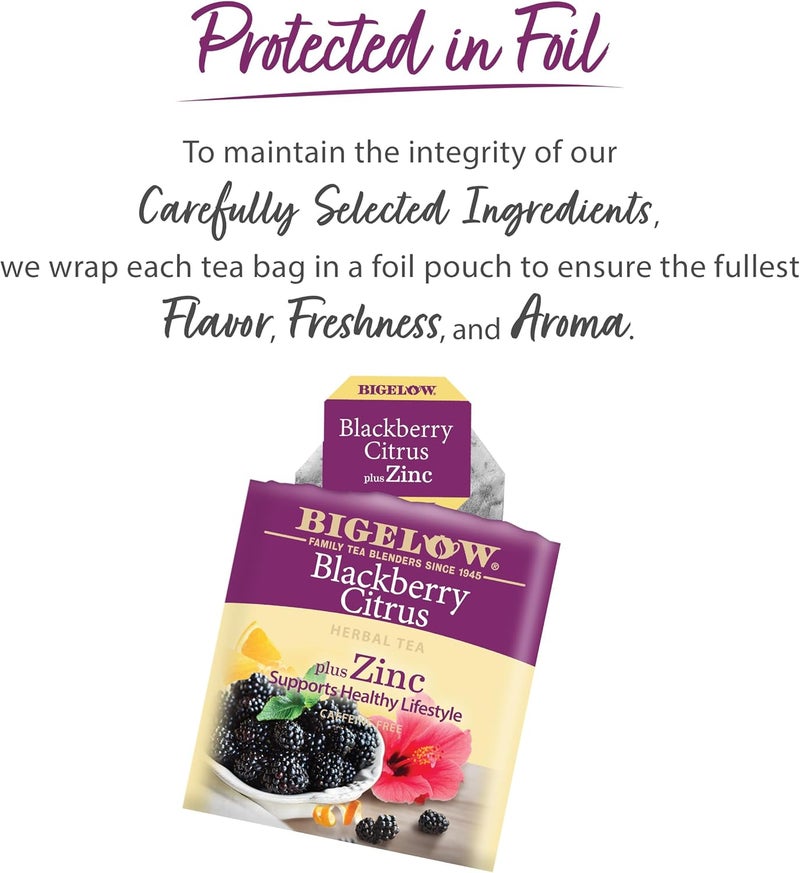 Bigelow Tea Blackberry Citrus Herbal Tea with Zinc, Caffeine Free, 18 Count Box (Pack of 6) - Image 4