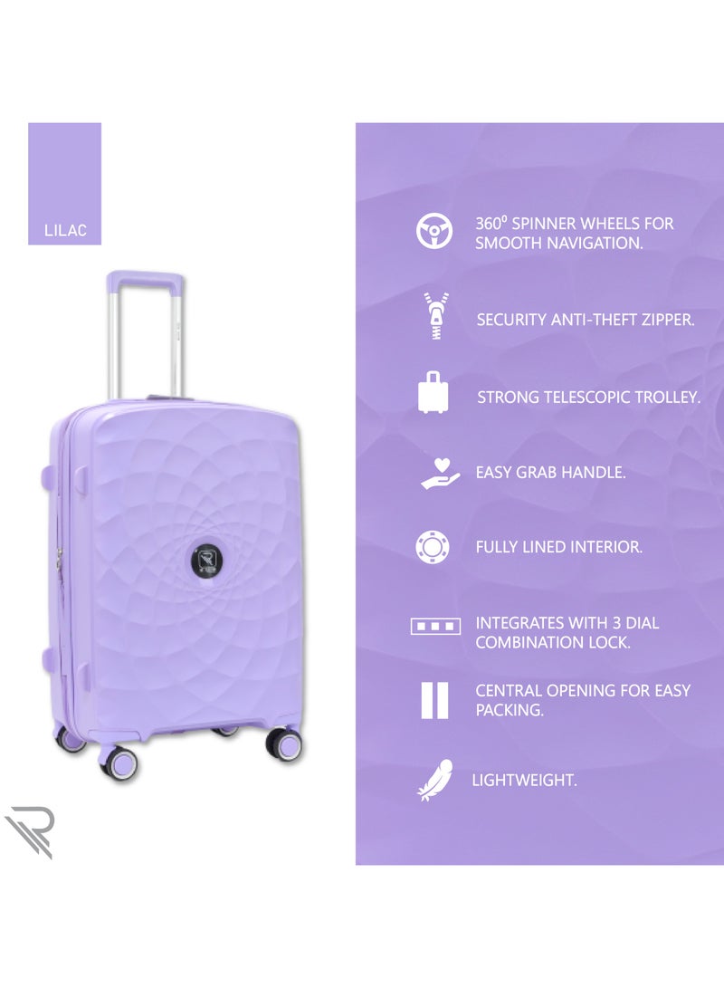 Reflection Paris 24 Inch Lilac Suitcase Luggage Trolley Bag  with Durable and Lightweight PP Hardshell 3 Level Telescopic Handle 4 Quiet 360° Wheels and TSA Lock - Image 4