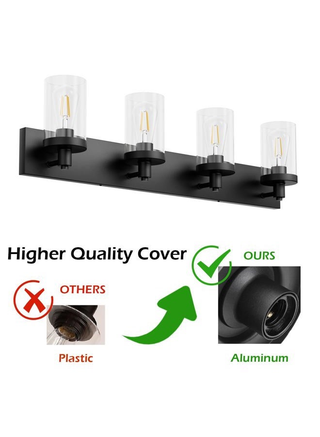 Aipsun Bathroom Vanity Light Farmhouse 4 Light Matte Black Vanity Lighting Fixtures with Clear Glass Shade(Exclude Bulb) - Image 2