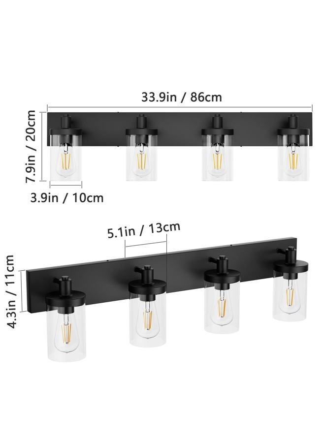Aipsun Bathroom Vanity Light Farmhouse 4 Light Matte Black Vanity Lighting Fixtures with Clear Glass Shade(Exclude Bulb) - Image 4