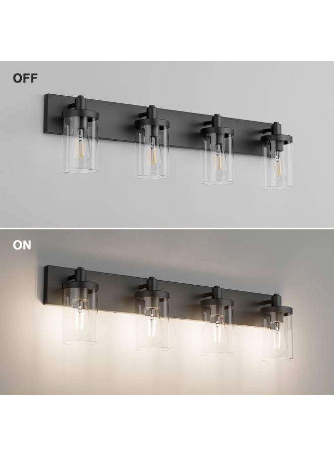 Aipsun Bathroom Vanity Light Farmhouse 4 Light Matte Black Vanity Lighting Fixtures with Clear Glass Shade(Exclude Bulb) - Image 3