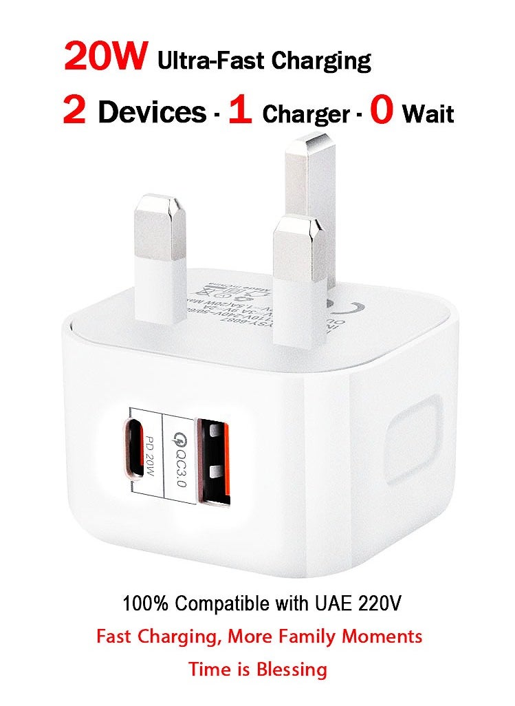 Generic - Adapter plug type c,20W Dual USB-C Fast Charger for iPhone  Android | PD Quick Charge 3.0 | Ultra-Compact Travel  Home Charging | Simultaneous Dual Port for Phone + Tablet | Premium White - Image 1