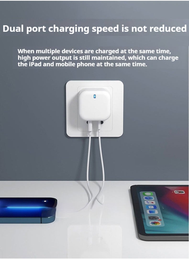 Generic - Adapter plug type c,20W Dual USB-C Fast Charger for iPhone  Android | PD Quick Charge 3.0 | Ultra-Compact Travel  Home Charging | Simultaneous Dual Port for Phone + Tablet | Premium White - Image 1