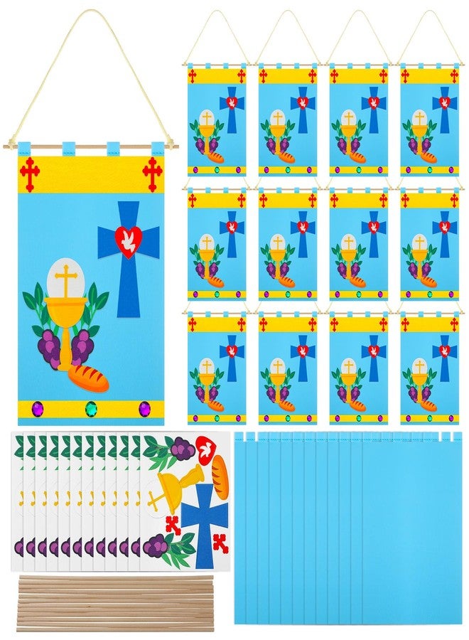 Mindsoft 12 Set First Communion Banner Craft Kit Felt Holy 1st Communion Banner Church and Sunday School Crafts for Kids DIY Craft Supplies Decor, 9 x 12 Inches (Classic Style) - Image 1