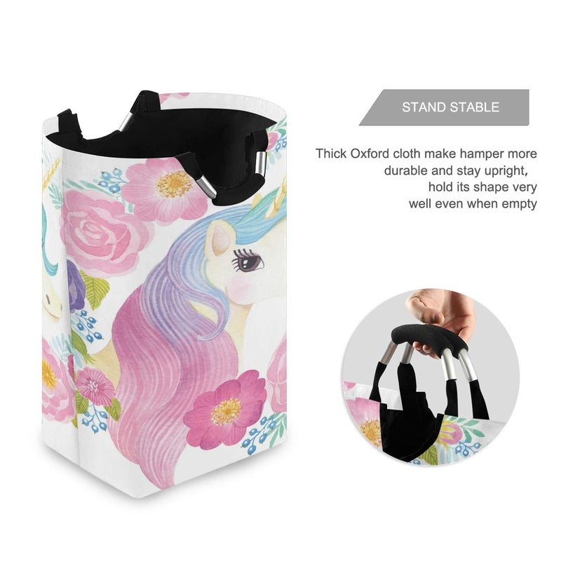 senya Large Storage Basket Collapsible Organizer Bin Laundry Hamper for Nursery Clothes Toys, Unicorn Head in Flowers - Image 2