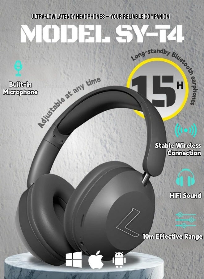 ShebSheb Bluetooth Headphones Over Ear, Long-lasting Battery Life Wireless Headphones with Microphone, Foldable Lightweight Headset, High-Definition Sound, HiFi Stereo Sound, Low Latency for Outdoor, Office, Cellphone, PC, etc. - Image 3