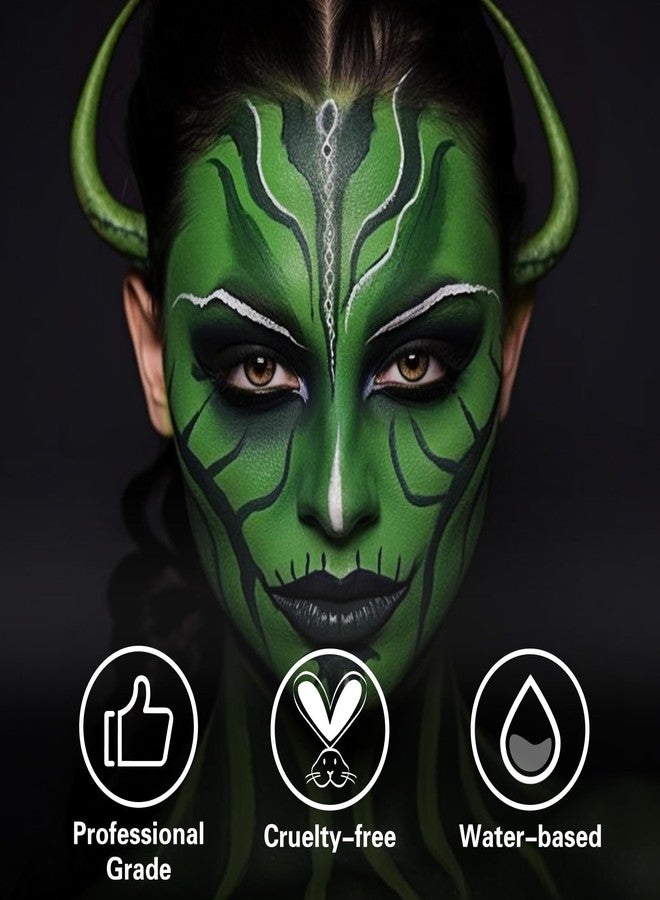 BOBISUKA Green Face Body Paint, Water Based Face Painting for Art Theater Halloween Party Cosplay Clown SFX Makeup for Women Adults, Non-Toxic Washable - Image 3