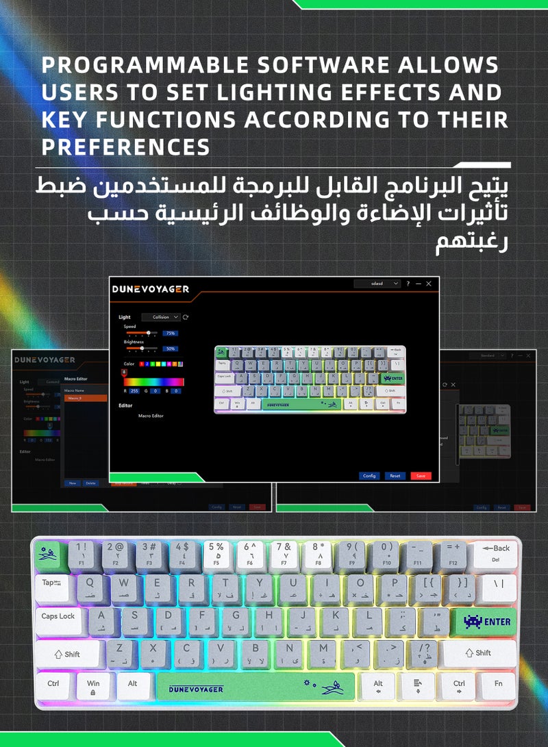 Pc/Ps4 61 Keys Red Switch Mechanical Gaming Keyboard, With Arabic Language Gaming Keyboard, Hot-Swappable, 16.8 Million Colors Backlit, 60% Mini  , Removable Usb Wired, 525g Weight, All Keys Without Conflict Silent Rgb Color Suitable For Pc/Ps4/Xbox Gamers Mac White - Image 2