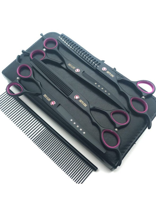 Smithking Professional Dog Grooming Shears Set Dogs Straight & thinning & Curved scissors & chunkers Scissorswith comb in 1 Set for Right-handed & Left-handed (7 in. Black Left-handed) - Image 1