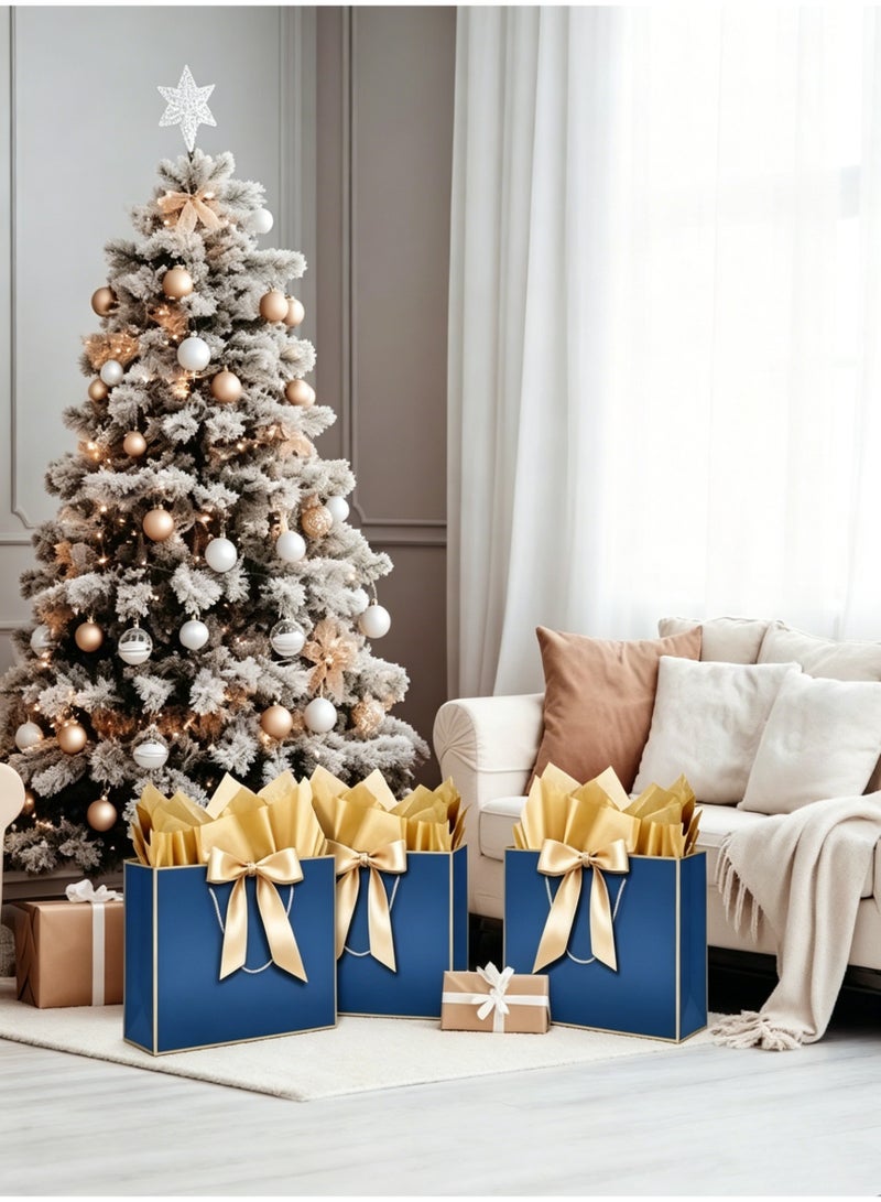 Hirospace 2PCS Blue Large Gift Bags with Handles, Paper Present Bags Including Ribbon, Greeting Cards and Tissue Paper, Party Favor Bags for Birthday Wedding Party Supplies (32*25*11cm) - Image 3