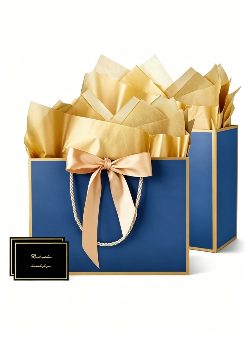 Hirospace 2PCS Blue Large Gift Bags with Handles, Paper Present Bags Including Ribbon, Greeting Cards and Tissue Paper, Party Favor Bags for Birthday Wedding Party Supplies (32*25*11cm) - Image 1