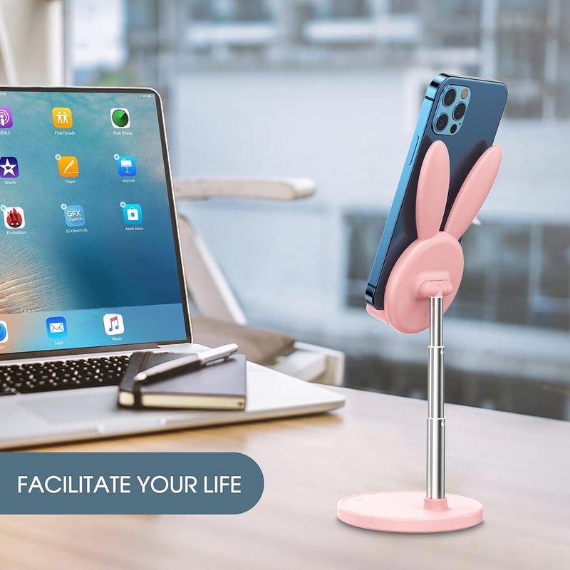 Oatsbasf Cute Phone Stand, Adjustable Bunny Phone Stand for Desk, Thick Case Friendly Phone Holder Stand, Compatible with iPhone, Kindle, iPad, Switch, Tablets, All Phones (Pink) - Image 4