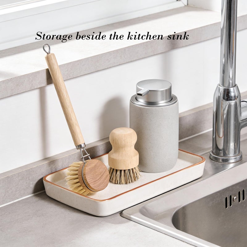 Pottify 10"Ã—6"Ã—1" Bathroom Vanity Tray for Countertop- Ceramic Decorative Organizer Tray for Dresser Tops, Toilet, Perfume, Sponge Holder Soap Dish Dispenser for Kitchen Counter- Reactive White - Image 4