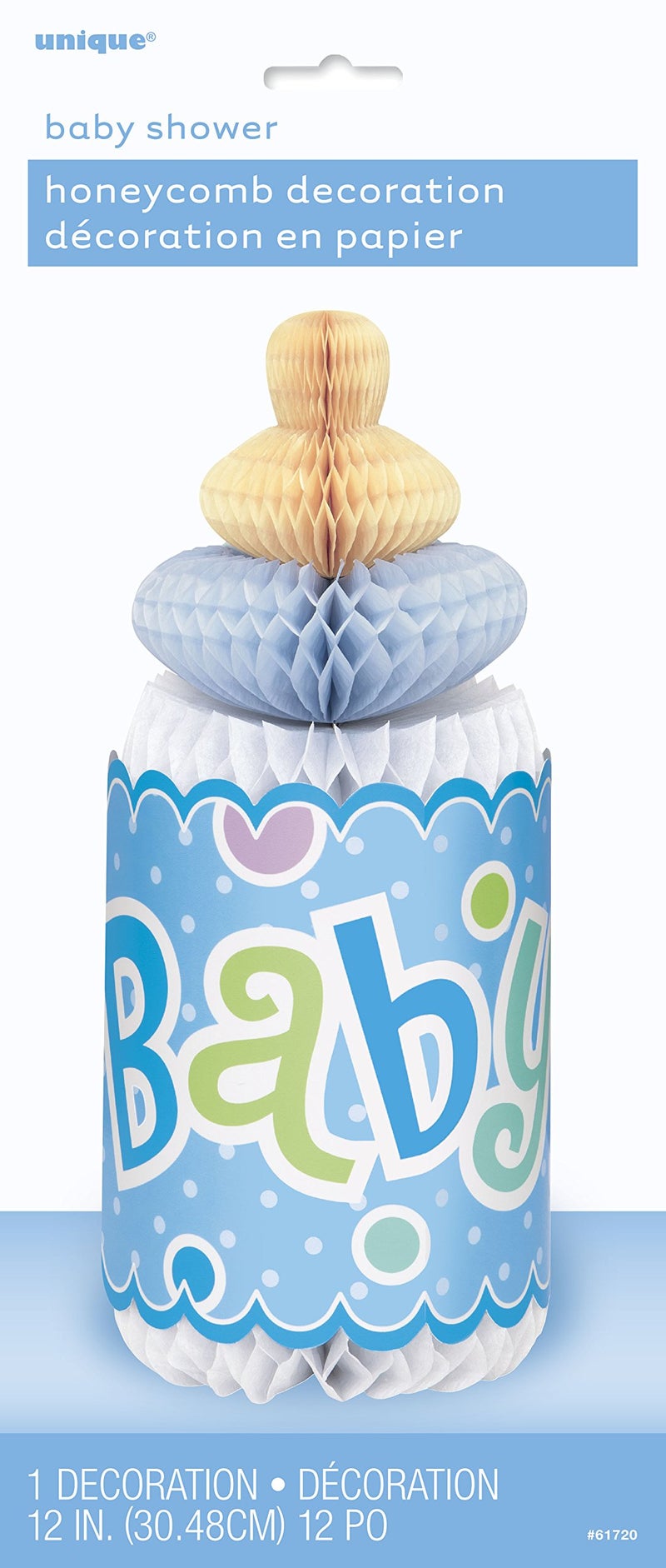 Unique Baby Shower Blue Bottle-Shaped Paper Honeycomb Decoration - 12""  1 Piece - Ideal for Gender Reveals  Baptisms  1st Birthdays - Image 2