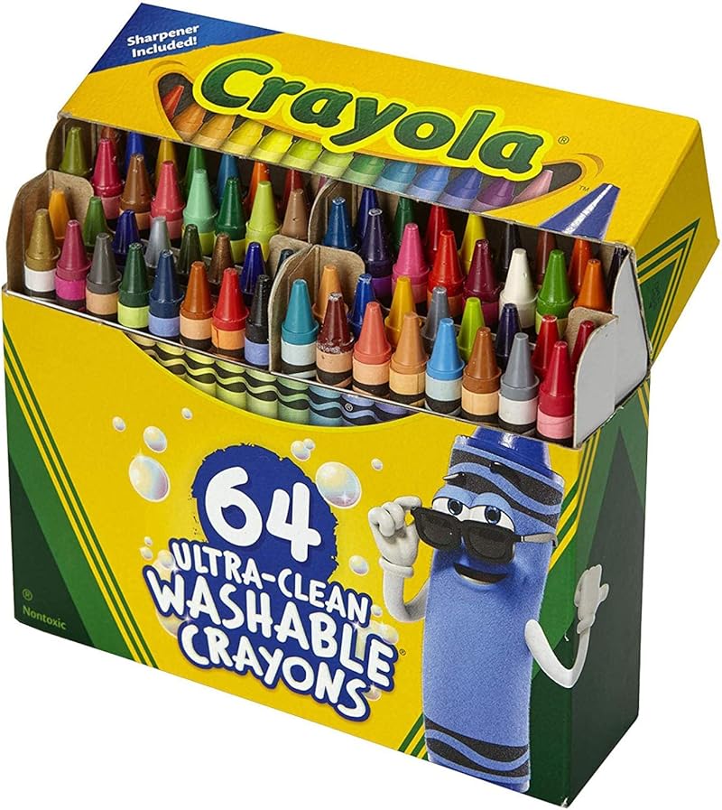 CRAYOLA Ultra Clean Washable Crayons, Built in Sharpener, 64 Count, Kids at Home Activities