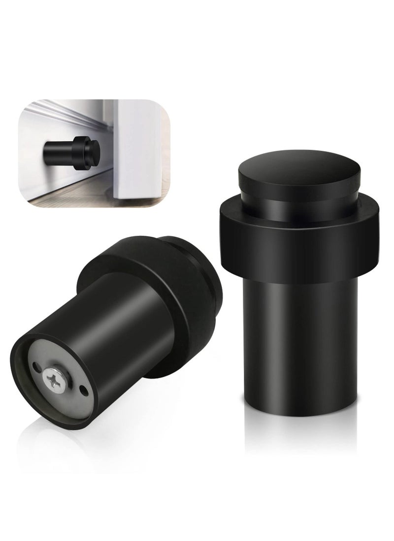 Door Stoppers, Floor Mounted Door Stop Black Heavy Duty Doorstop Stainless Steel Modern Door Stops Bumper Wall Protector Decorative Solid Rubber Tall Floor Door Stopper for Skirtings (2 Pack)  - Image 1