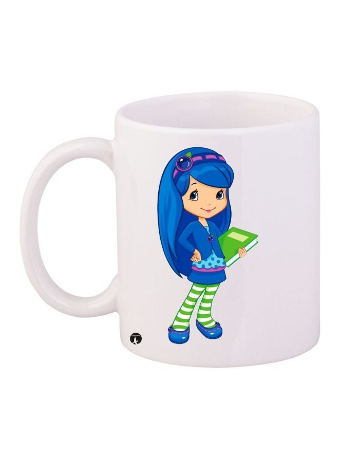 RYN Cartoon Printed Coffee Mug White/Blue/Green 11ounce