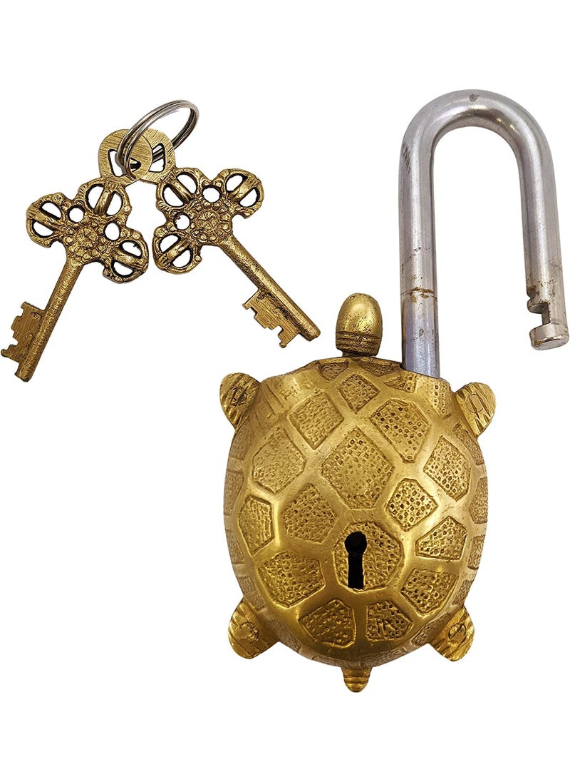 GURU JEE GURU JEE Solid Brass Turtle Padlock with 2 Keys Beautiful Fully Functional Lock Sturdy EyeCatching Detailed Design Gifts Showpiece  - Image 1
