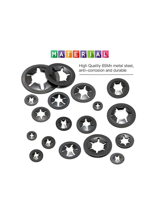 Glarks - Glarks 280Pcs Internal Tooth Starlock Push On Locking Washers Speed Clips Fasteners Assortment Kit - Image 1