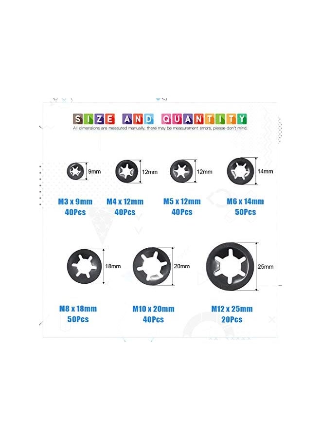 Glarks - Glarks 280Pcs Internal Tooth Starlock Push On Locking Washers Speed Clips Fasteners Assortment Kit - Image 1