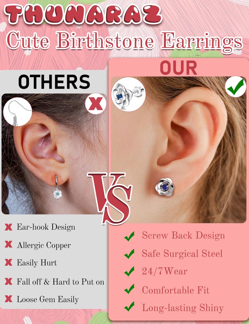 THUNARAZ Hypoallergenic Screw Back Earrings for Girls Women Surgical Stainless Steel Stud Earrings for Sensitive Ears Cute Butterfly Flower Heart CZ Earring Kid Toddler Girls Jewelry Gift 9 - Image 4