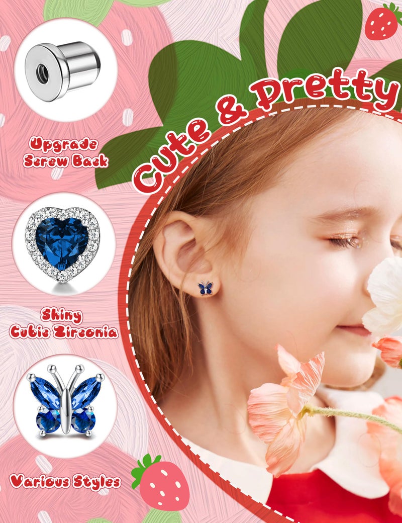 THUNARAZ Hypoallergenic Screw Back Earrings for Girls Women Surgical Stainless Steel Stud Earrings for Sensitive Ears Cute Butterfly Flower Heart CZ Earring Kid Toddler Girls Jewelry Gift 9 - Image 3