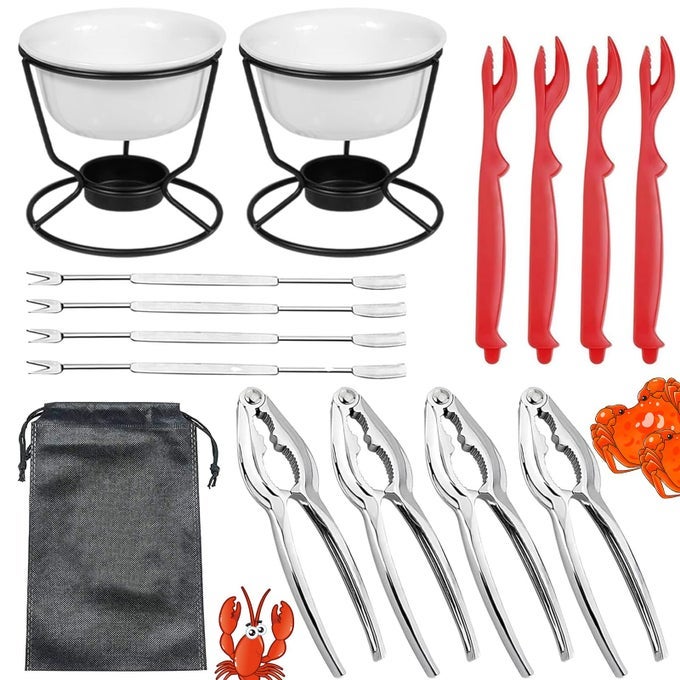 CRAB LEG CRACKER TOOL BUTTER WARMERS FOR SEAFOOD CRAB LEG CRACKERS CRAB LOBSTER BUTTER CERAMIC WARMERS SET FOR SEAFOOD CRAB CRACKERS AND TOOLS 15PCS