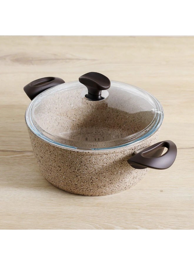 Falez Creamy Granite Casserole 30x12.5cm Extra Large Nonstick Granite Cooking Pot with Glass Lid Induction Compatible Premium Cookware - Image 3