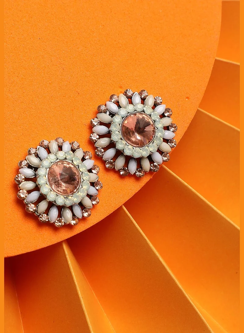 SOHI Gold Plated Designer Stone Stud