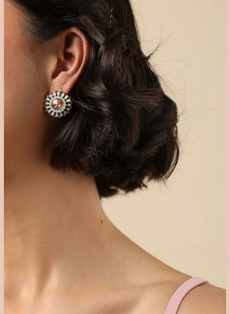 SOHI Gold Plated Designer Stone Stud