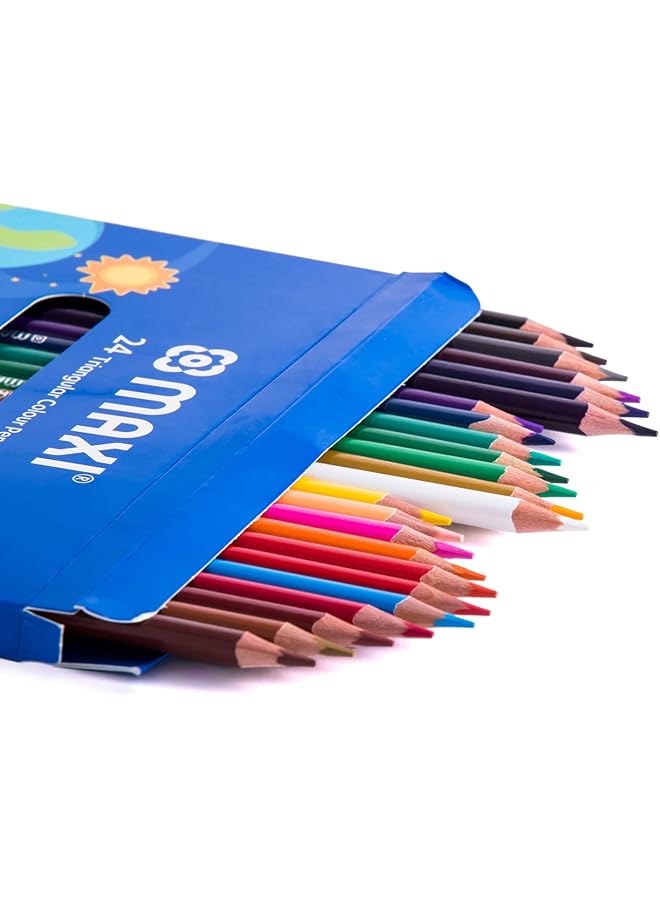 ماكسي أقلام رصاص ملونة مثلثة الشكل 24 لونًا + قلم رصاص جرافيت كلاسيكي HB مع 12 قطعة × 1 + أقلام شمعية كبيرة 12 لونًا مستديرة 90 مم + مبراة مموجة ذات فتحة واحدة + ممحاة كلاسيكية خالية من الغبار كبيرة قطعتان - Image 2
