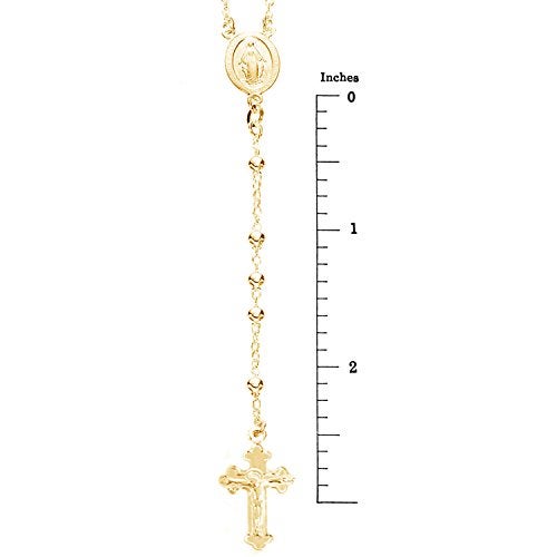 Ritastephens Rosary Necklace Virgin Mary charm and cross pendant Necklace 24 inches long by 3mm praying beads fine Italian Sterling Silver 925 yellow Gold overlay for men and women - Image 3