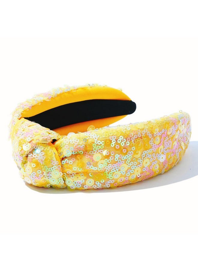 FEDANS - Glitter Knotted Headband Girls Gold Yellow Sequin Headband Sparkly Bling Cute Hair Band Party Fashion Hair Accessories - Image 1