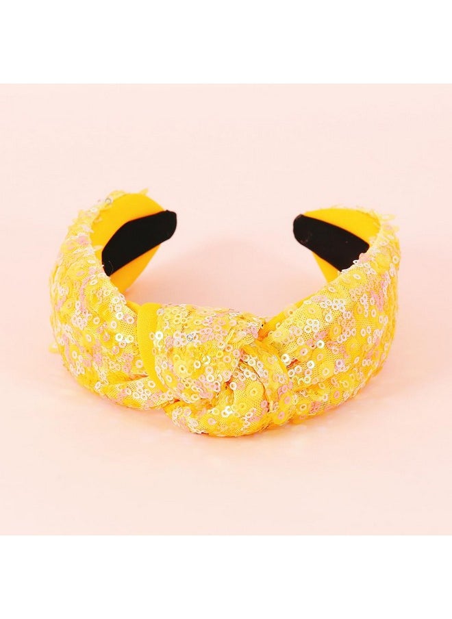 FEDANS - Glitter Knotted Headband Girls Gold Yellow Sequin Headband Sparkly Bling Cute Hair Band Party Fashion Hair Accessories - Image 1