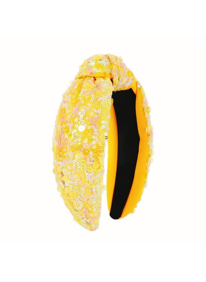 FEDANS - Glitter Knotted Headband Girls Gold Yellow Sequin Headband Sparkly Bling Cute Hair Band Party Fashion Hair Accessories - Image 1