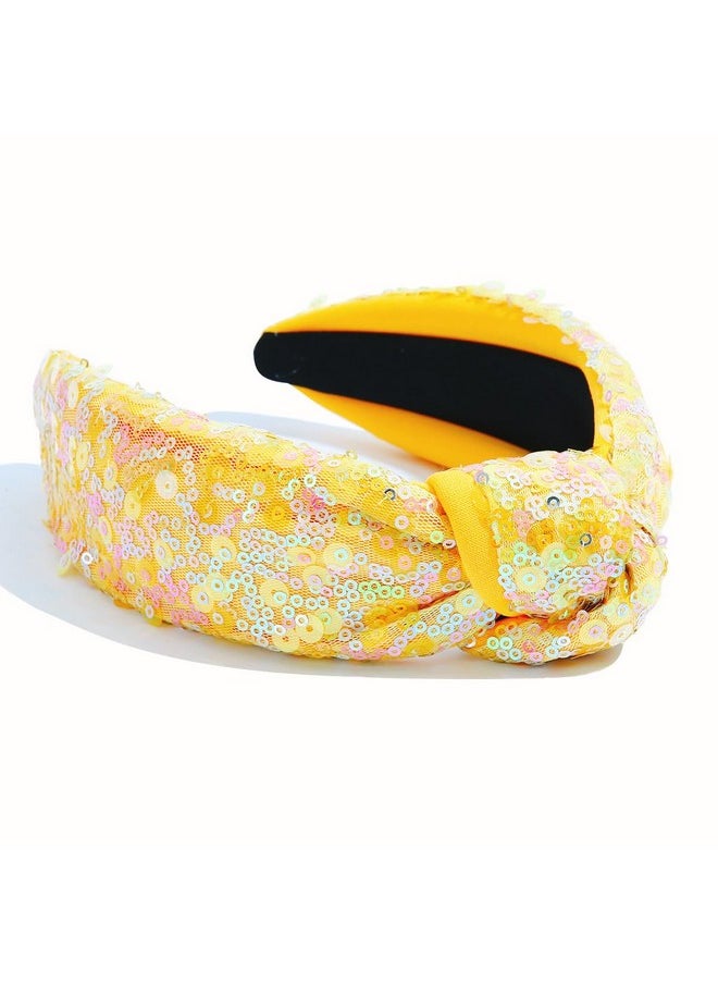 FEDANS - Glitter Knotted Headband Girls Gold Yellow Sequin Headband Sparkly Bling Cute Hair Band Party Fashion Hair Accessories - Image 1